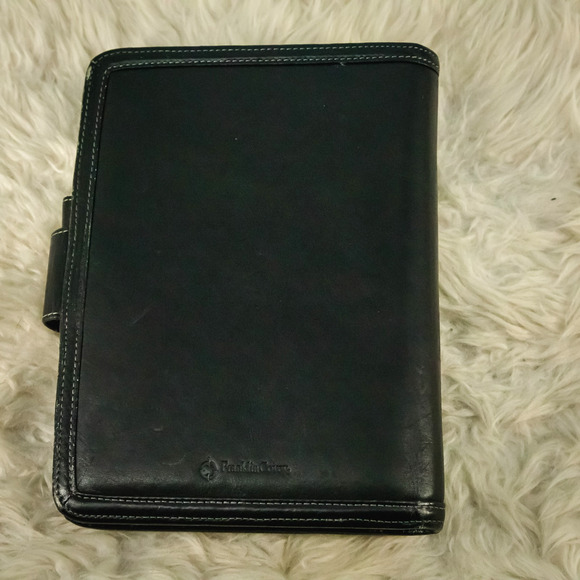 Franklin Covey Black Leather Bi Fold Silver Metal Lock Clasp Oraganizer Planner - Picture 2 of 6